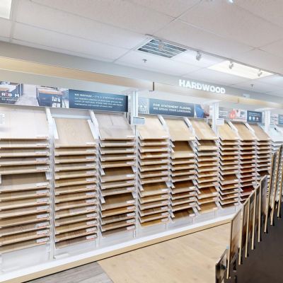 hardwood flooring wall display at A&R Flooring showroom in Georgia